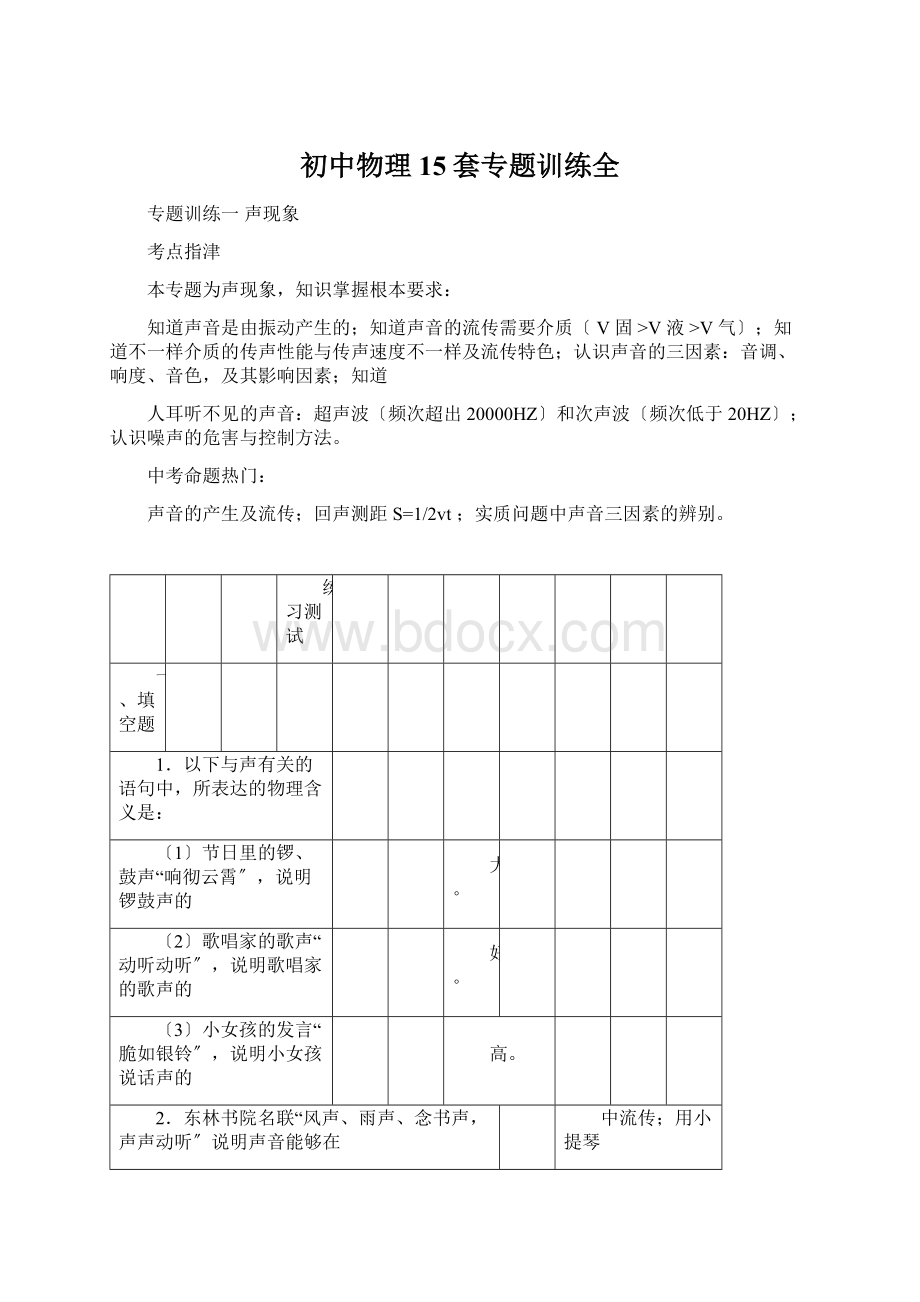 初中物理15套专题训练全.docx