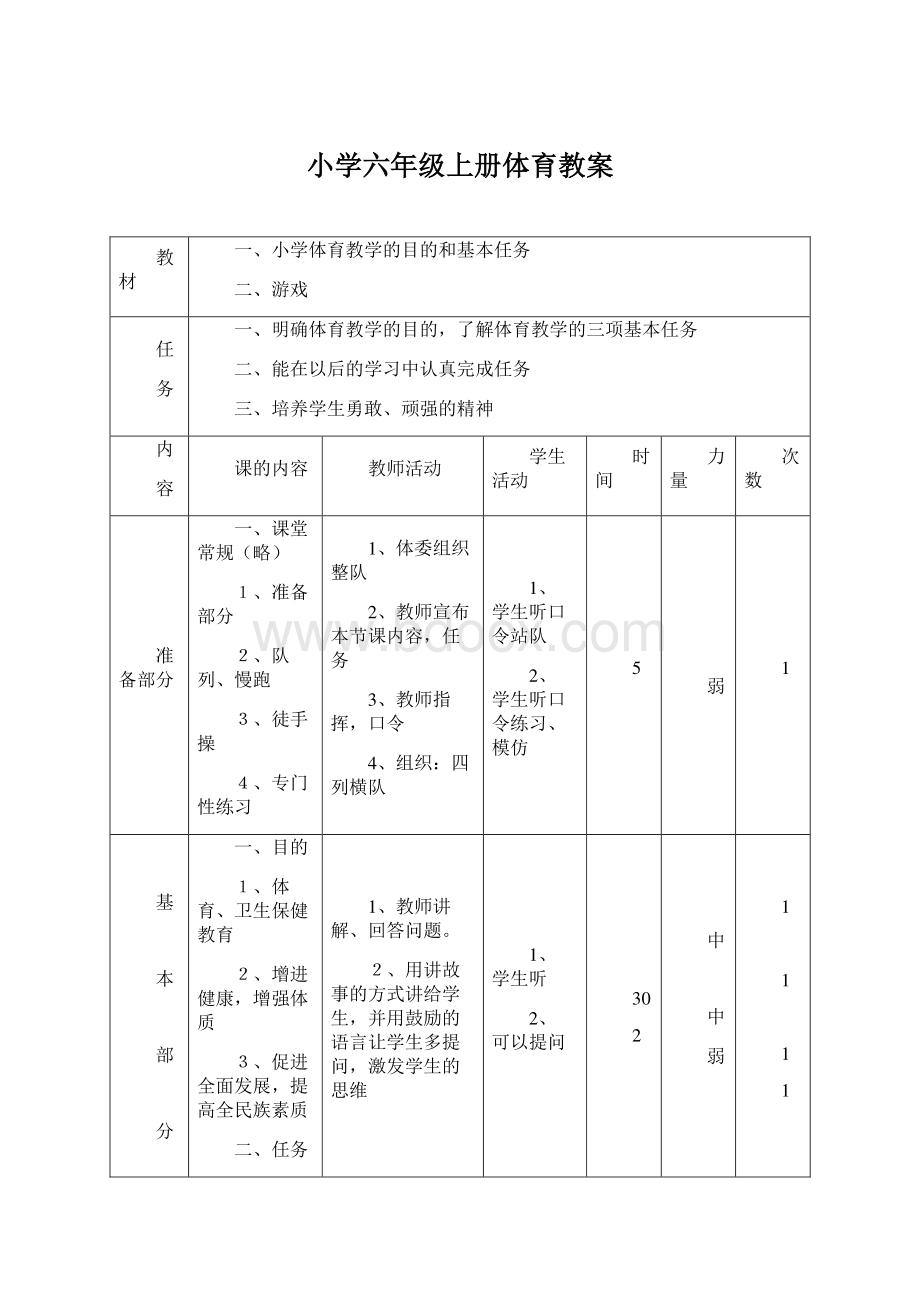 小学六年级上册体育教案文档格式.docx