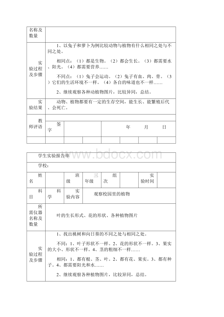 苏教版小学三年级上册科学实验报告单.docx_第2页