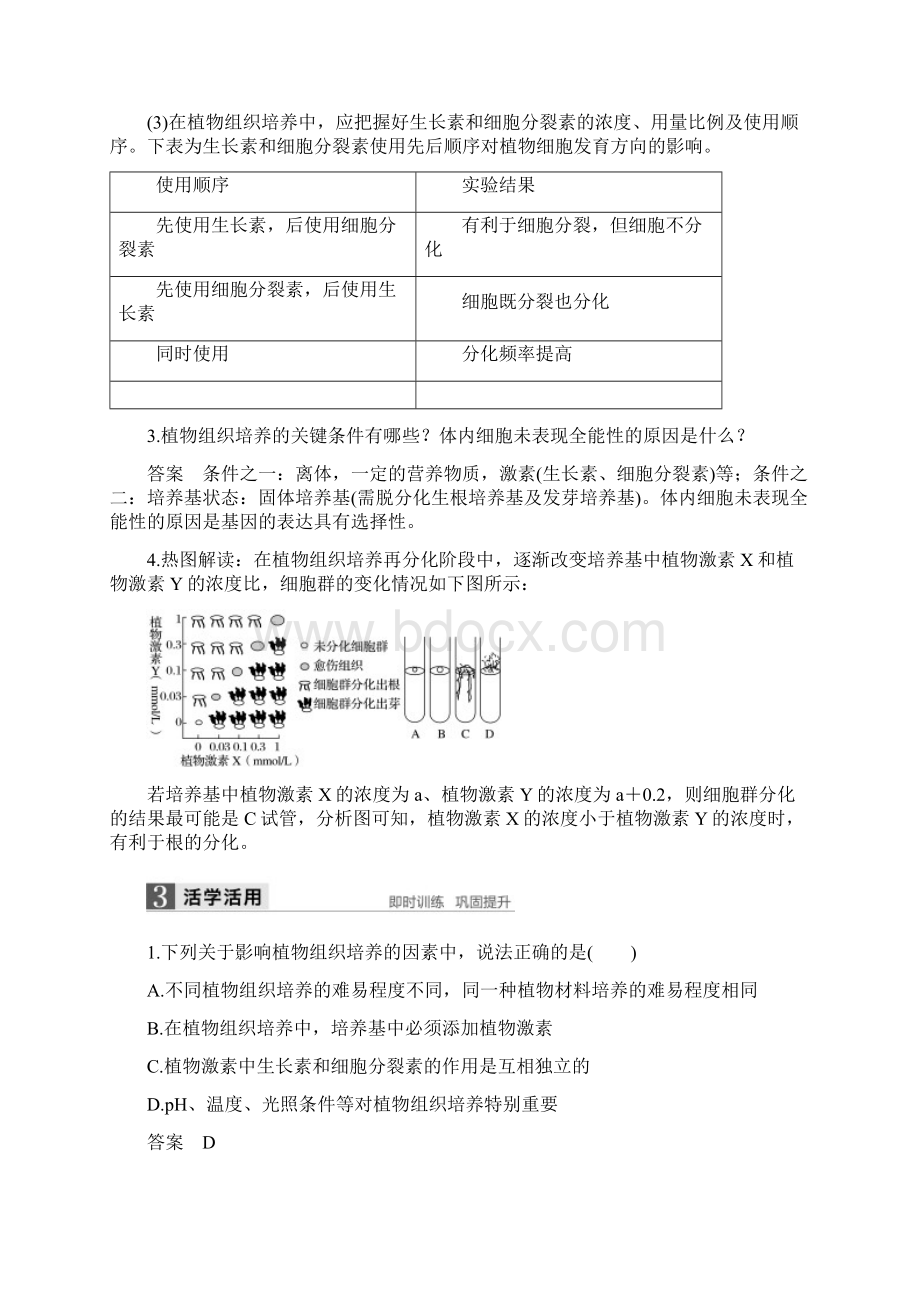 高中生物第四部分浅尝现代生物技术第7课时植物的组织培养同步备课教学案浙科选修1.docx_第3页