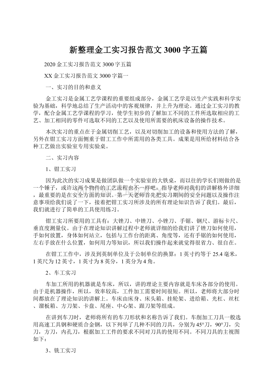 新整理金工实习报告范文3000字五篇.docx_第1页