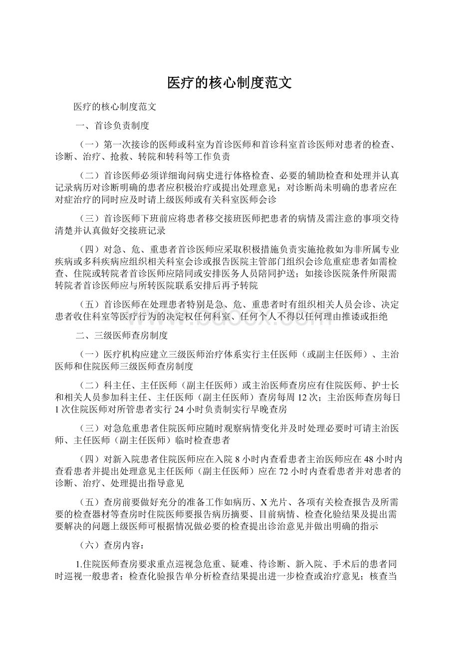 医疗的核心制度范文文档格式.docx