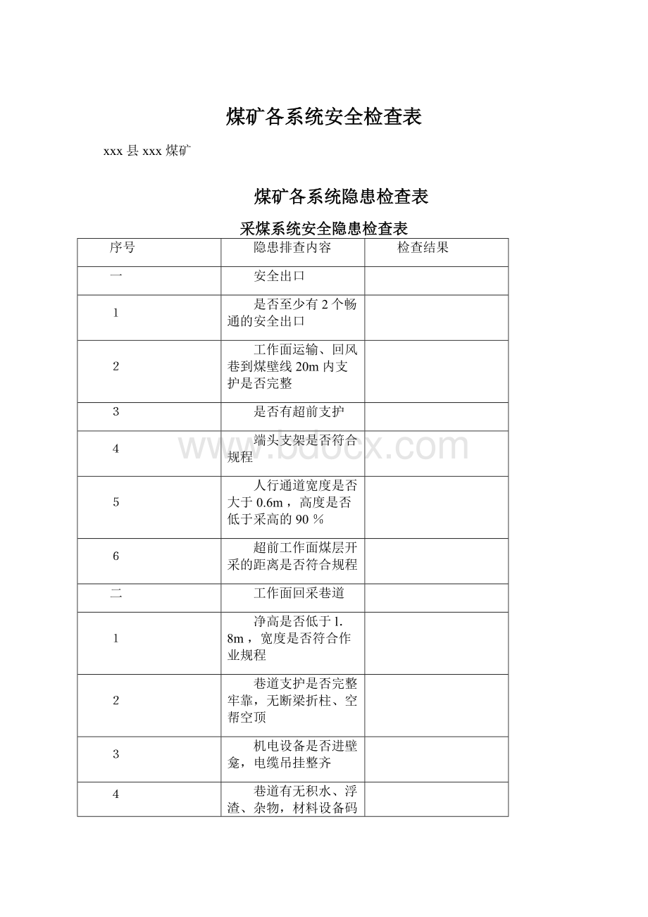 煤矿各系统安全检查表Word文档下载推荐.docx