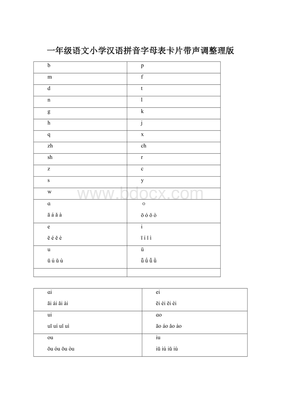 一年级语文小学汉语拼音字母表卡片带声调整理版.docx_第1页