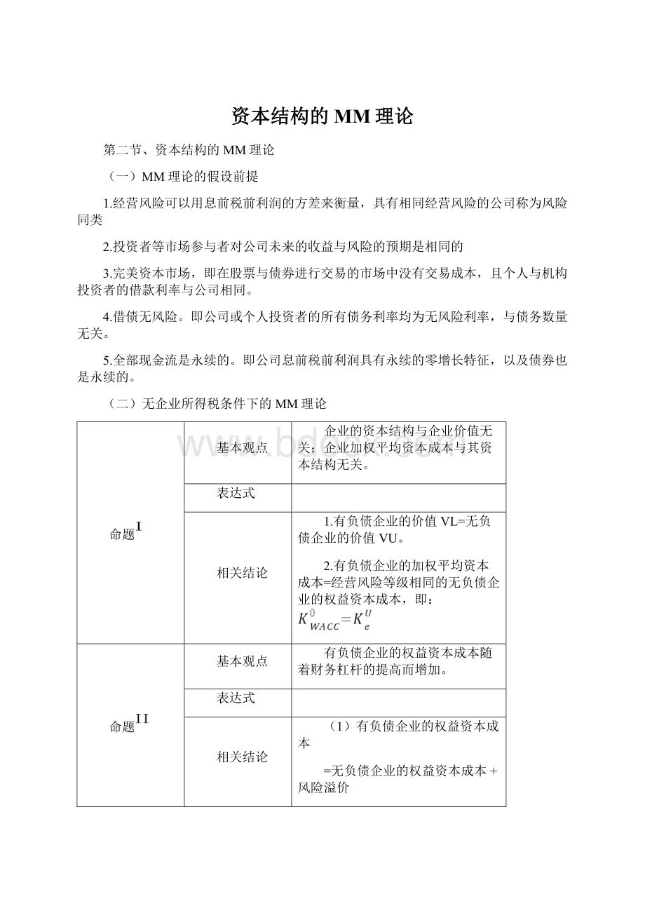 资本结构的MM理论文档格式.docx