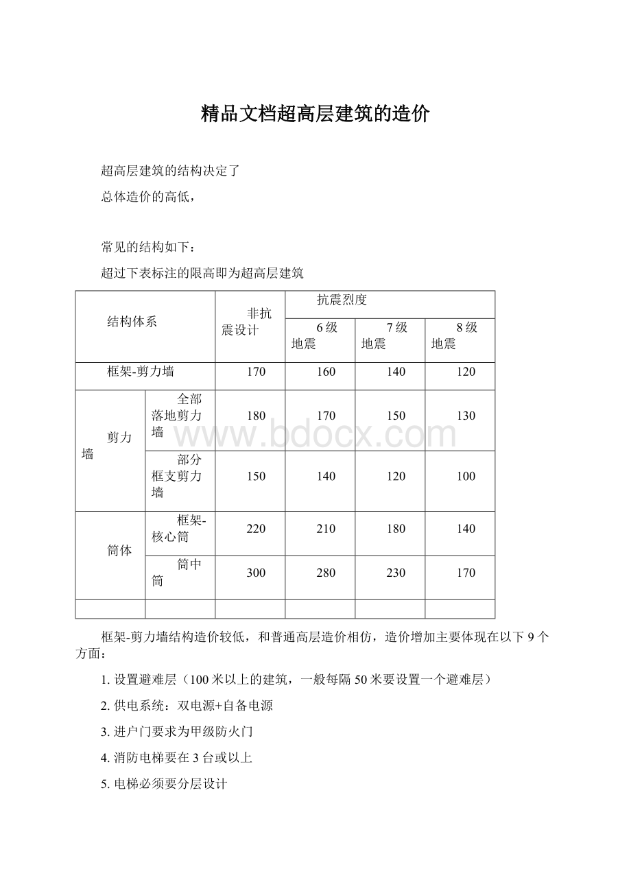 精品文档超高层建筑的造价.docx