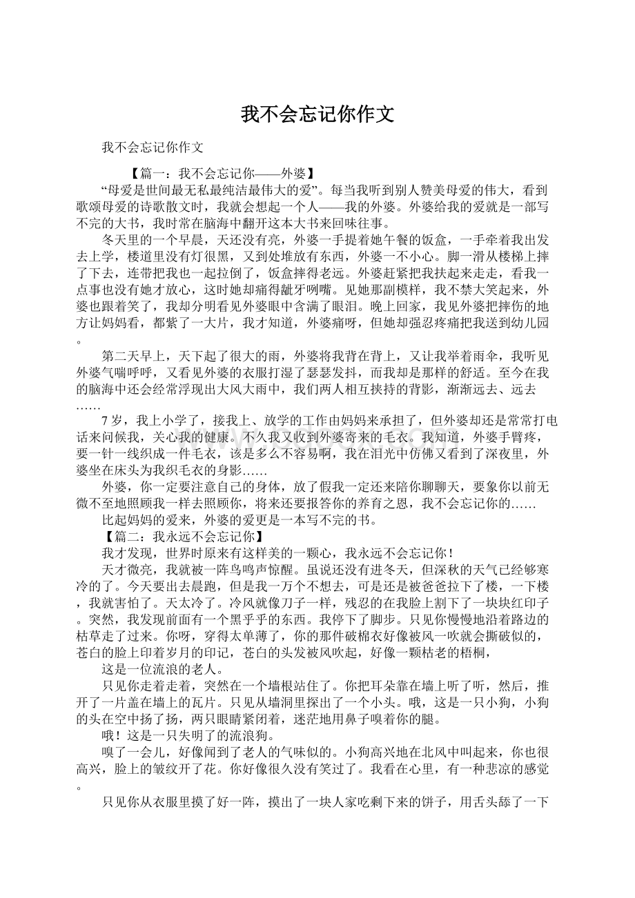 我不会忘记你作文Word格式文档下载.docx_第1页