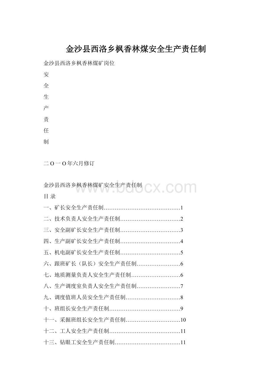 金沙县西洛乡枫香林煤安全生产责任制Word格式.docx_第1页