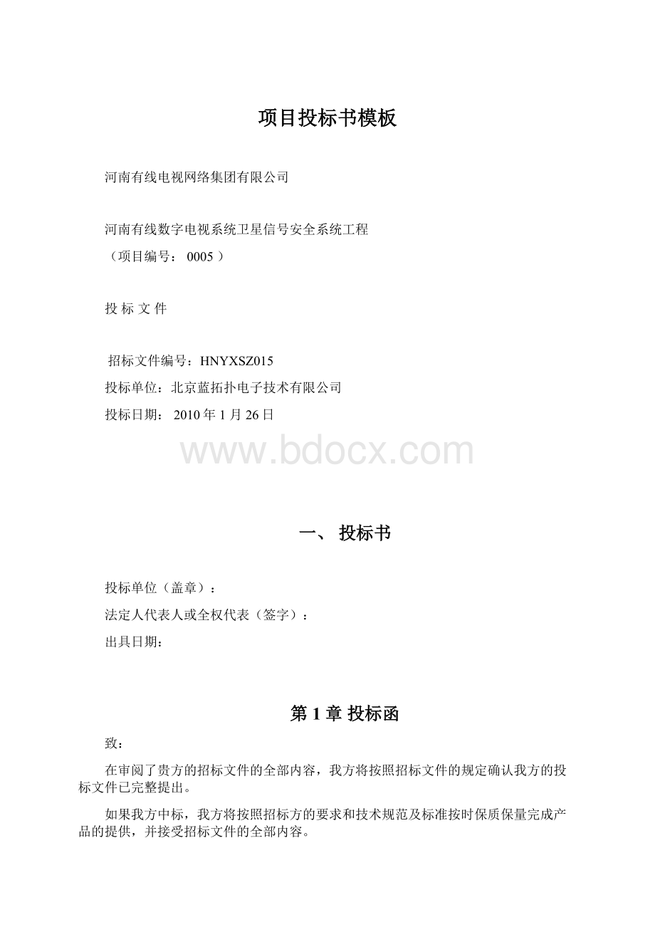 项目投标书模板Word格式.docx