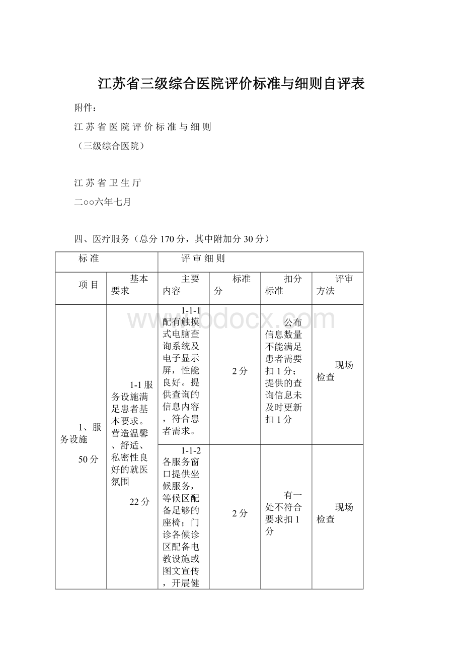 江苏省三级综合医院评价标准与细则自评表.docx_第1页