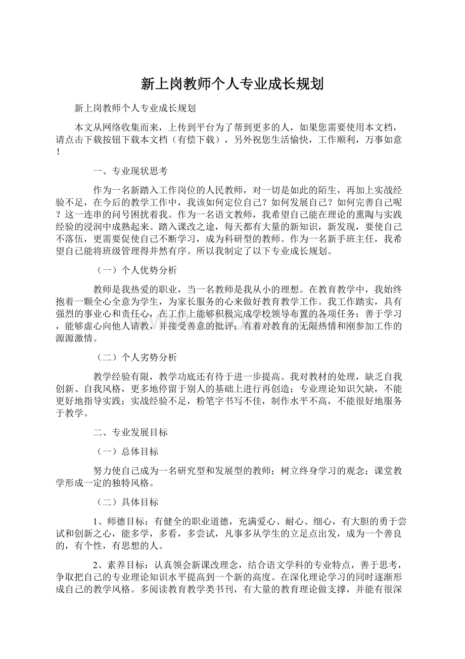 新上岗教师个人专业成长规划.docx