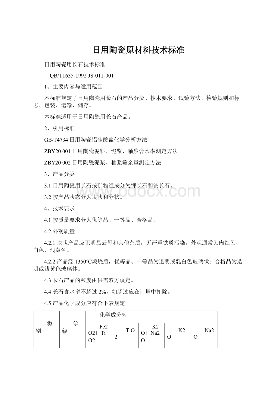 日用陶瓷原材料技术标准.docx_第1页