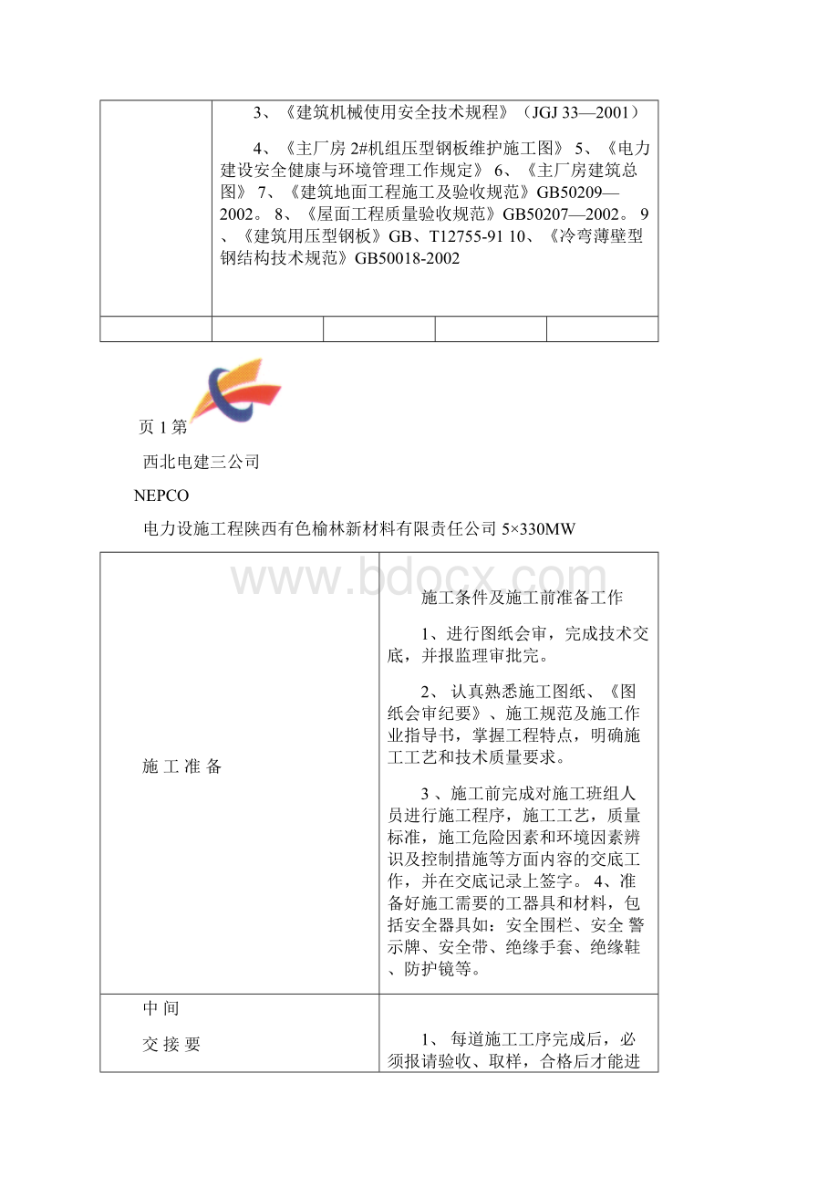 主厂房外墙压型钢板施工作业指导书.docx_第3页