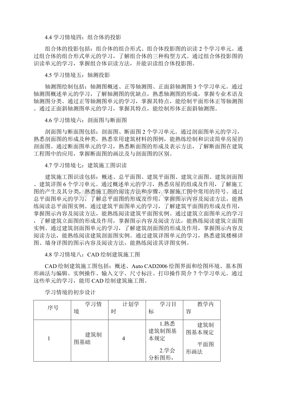 《建筑工程图识读与CAD》课程标准杨劲珍Word文档下载推荐.docx_第3页