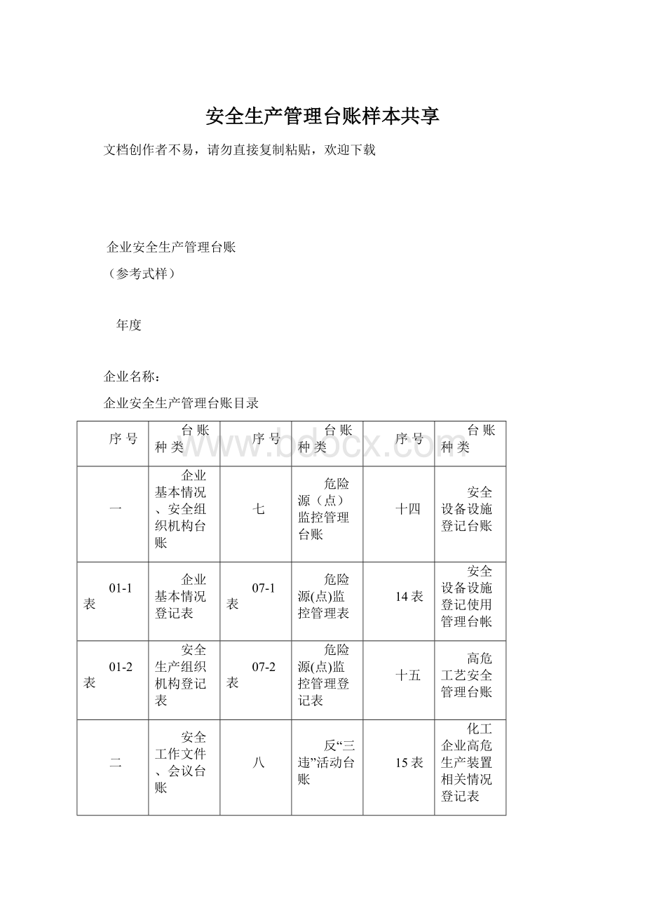 安全生产管理台账样本共享.docx