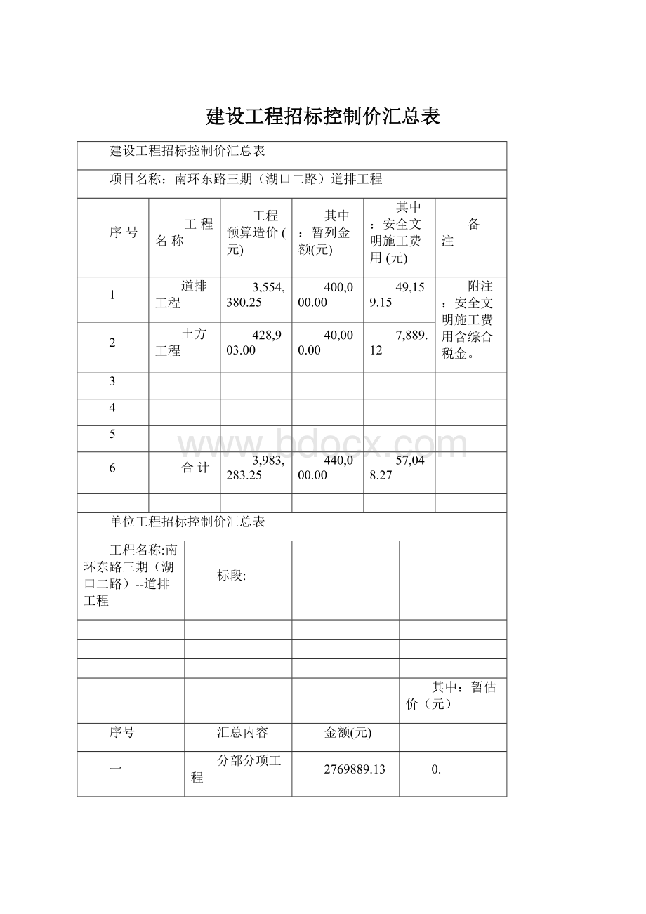 建设工程招标控制价汇总表.docx_第1页