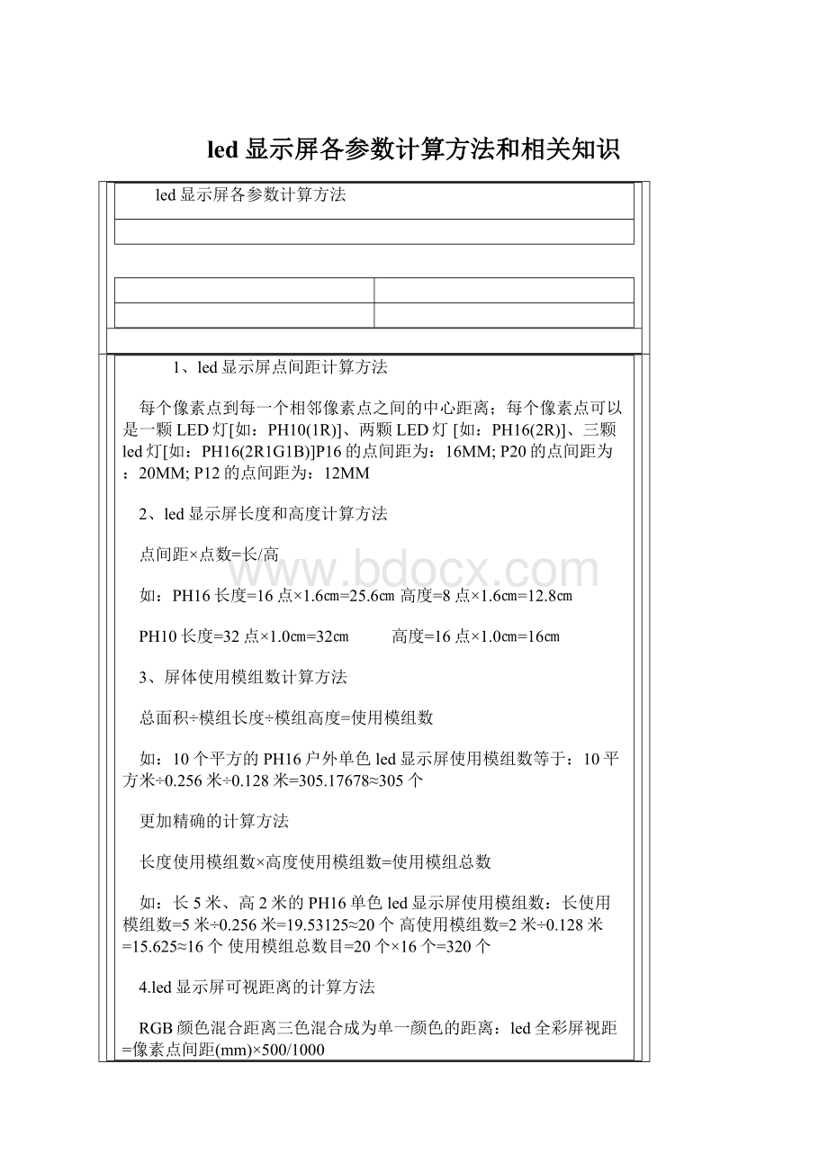 led显示屏各参数计算方法和相关知识Word格式文档下载.docx_第1页