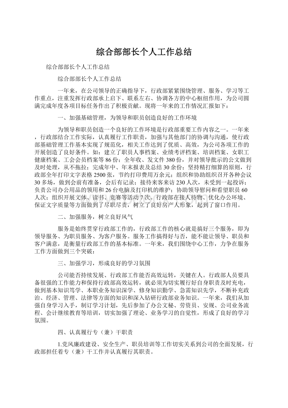 综合部部长个人工作总结文档格式.docx