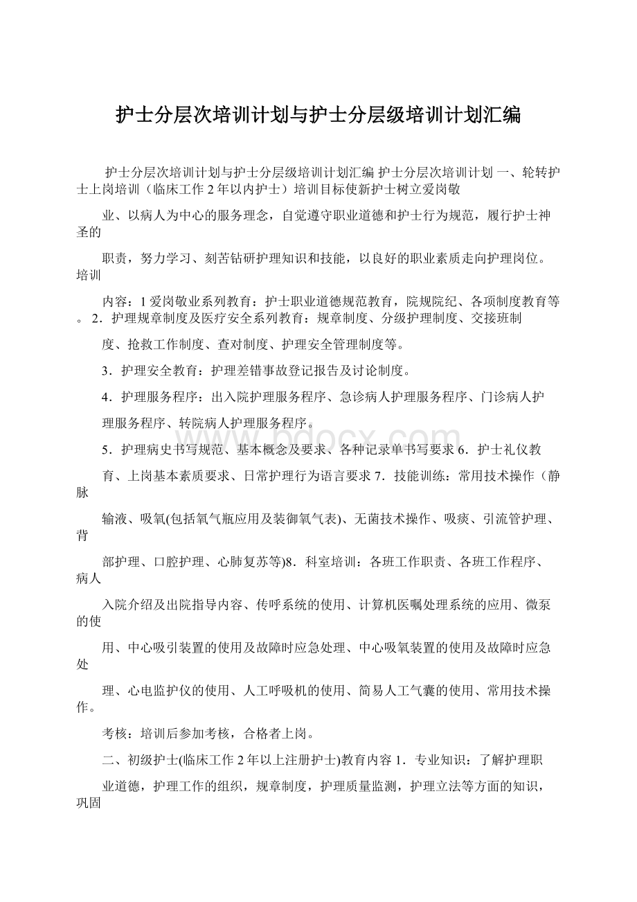 护士分层次培训计划与护士分层级培训计划汇编.docx_第1页