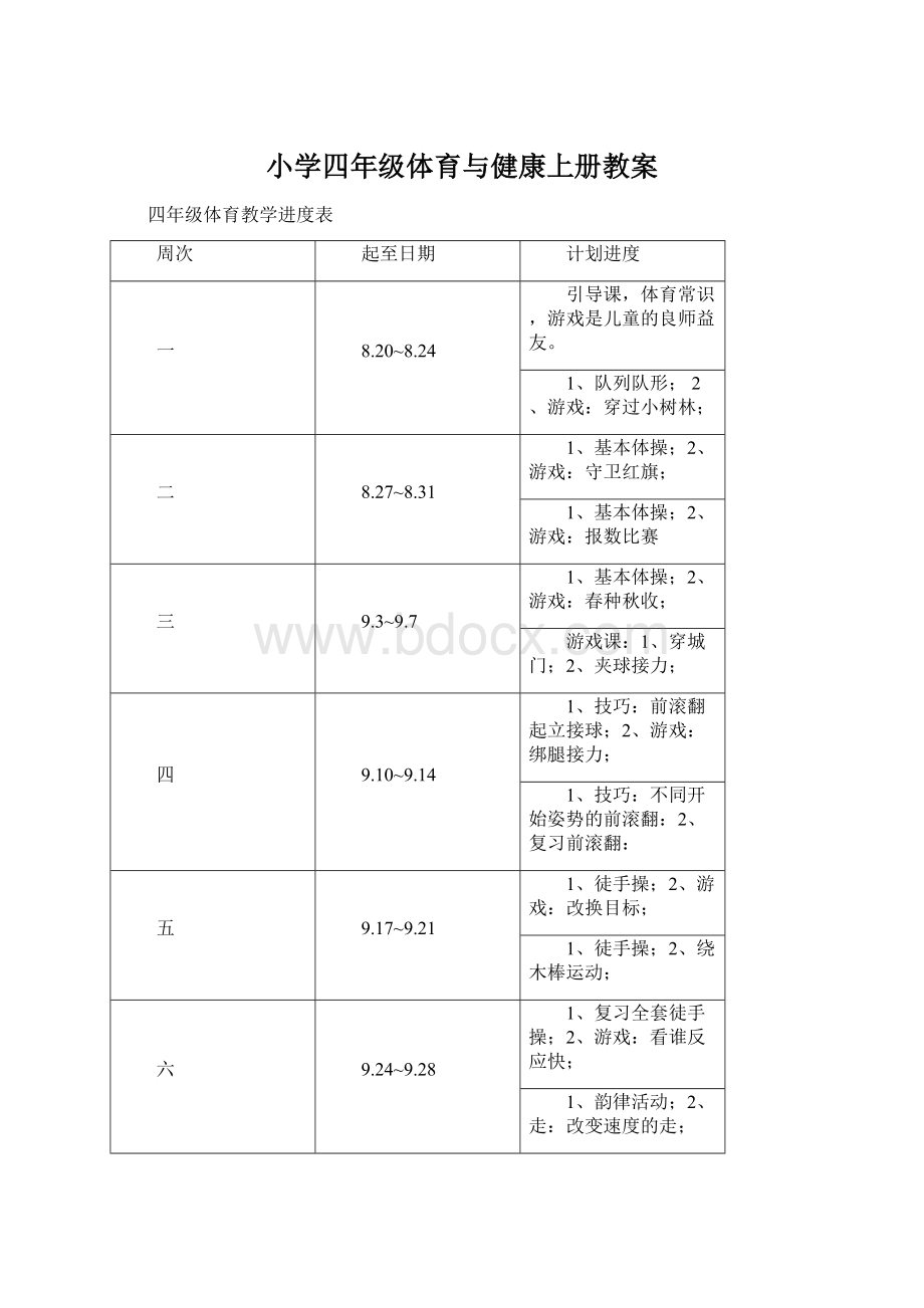 小学四年级体育与健康上册教案Word文档格式.docx