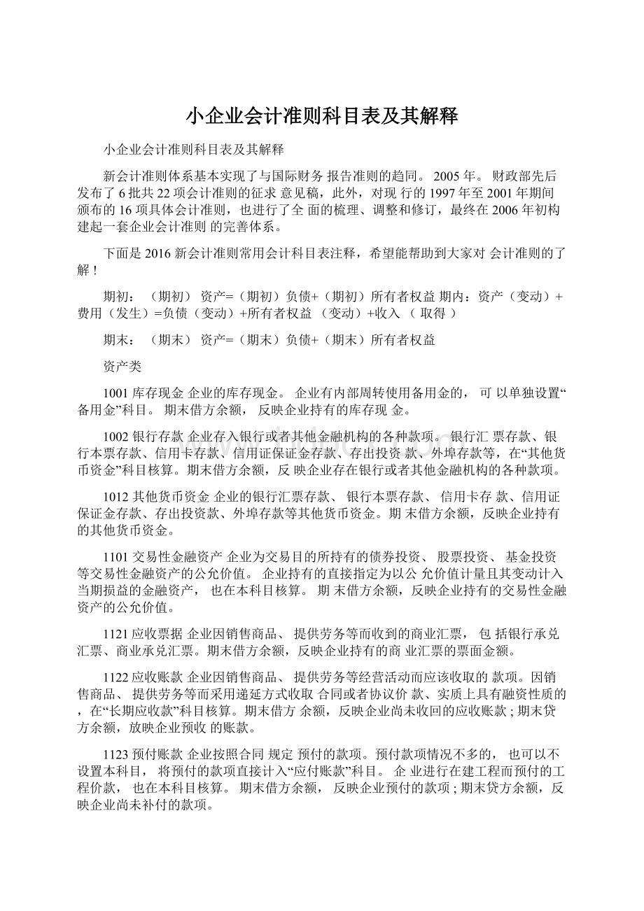 小企业会计准则科目表及其解释Word下载.docx_第1页