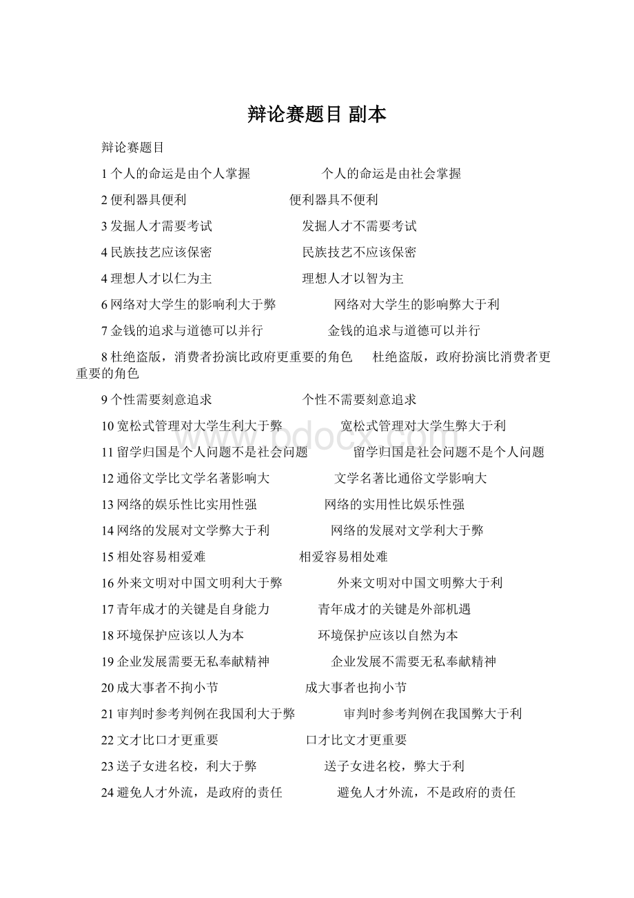 辩论赛题目副本Word格式.docx