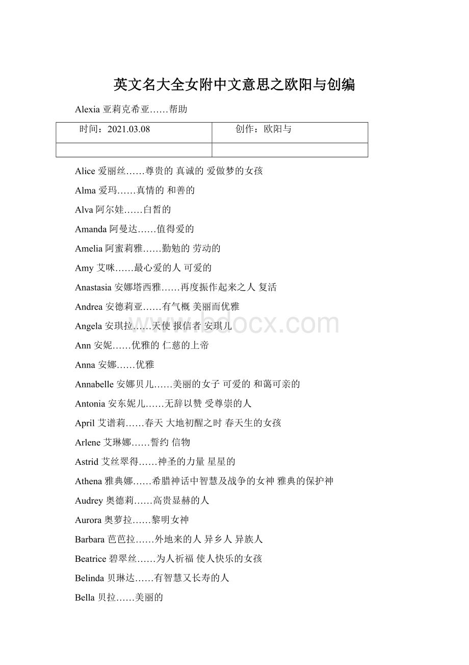 英文名大全女附中文意思之欧阳与创编Word文档下载推荐.docx_第1页