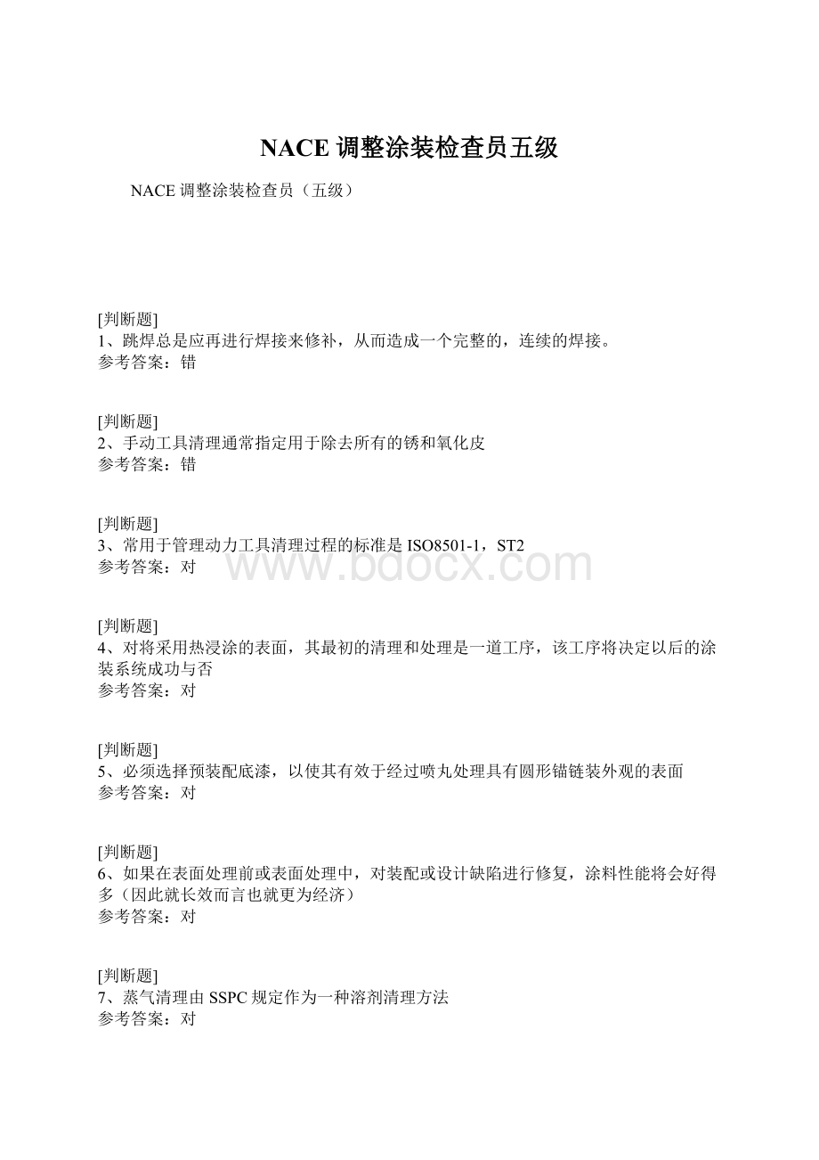 NACE调整涂装检查员五级Word文档格式.docx