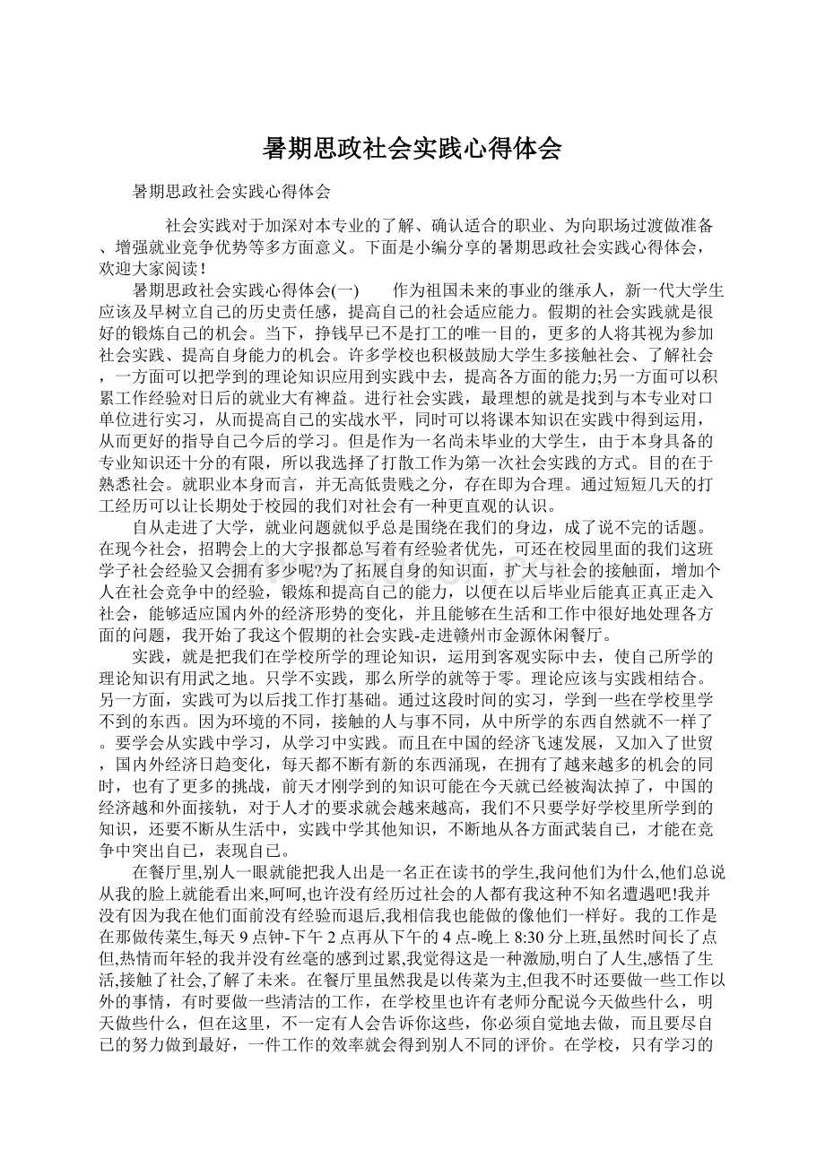 暑期思政社会实践心得体会Word格式.docx