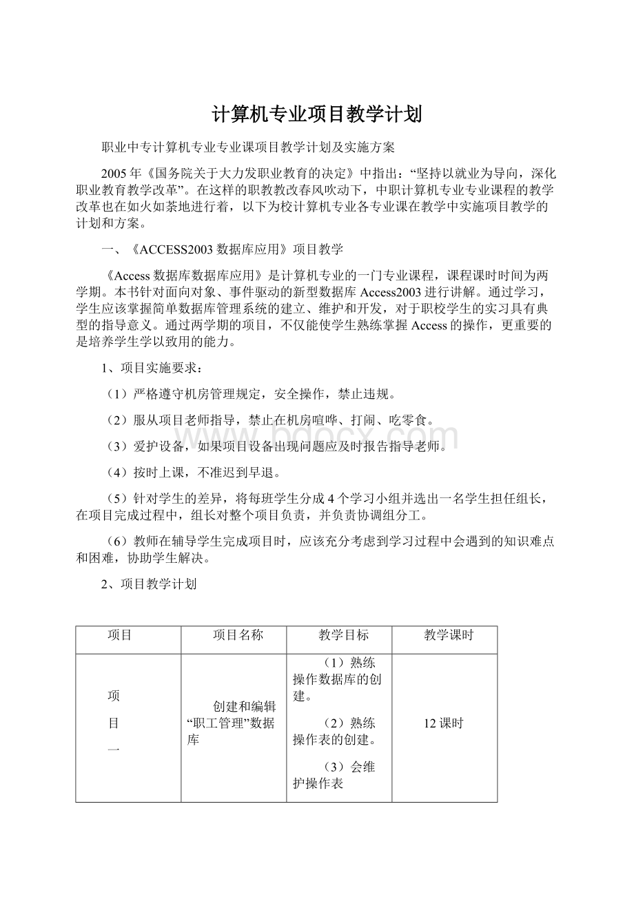 计算机专业项目教学计划.docx_第1页