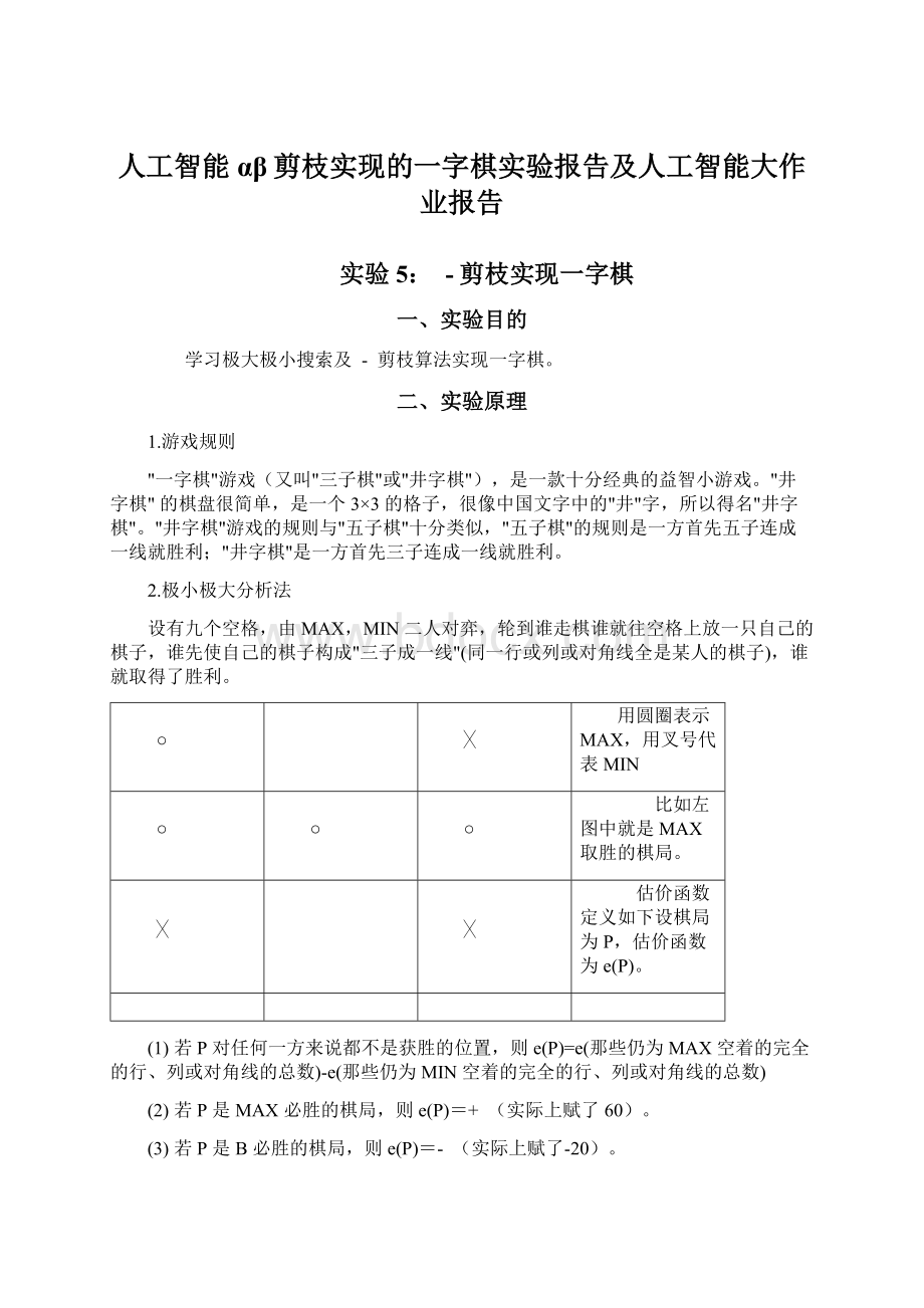 人工智能αβ剪枝实现的一字棋实验报告及人工智能大作业报告.docx_第1页