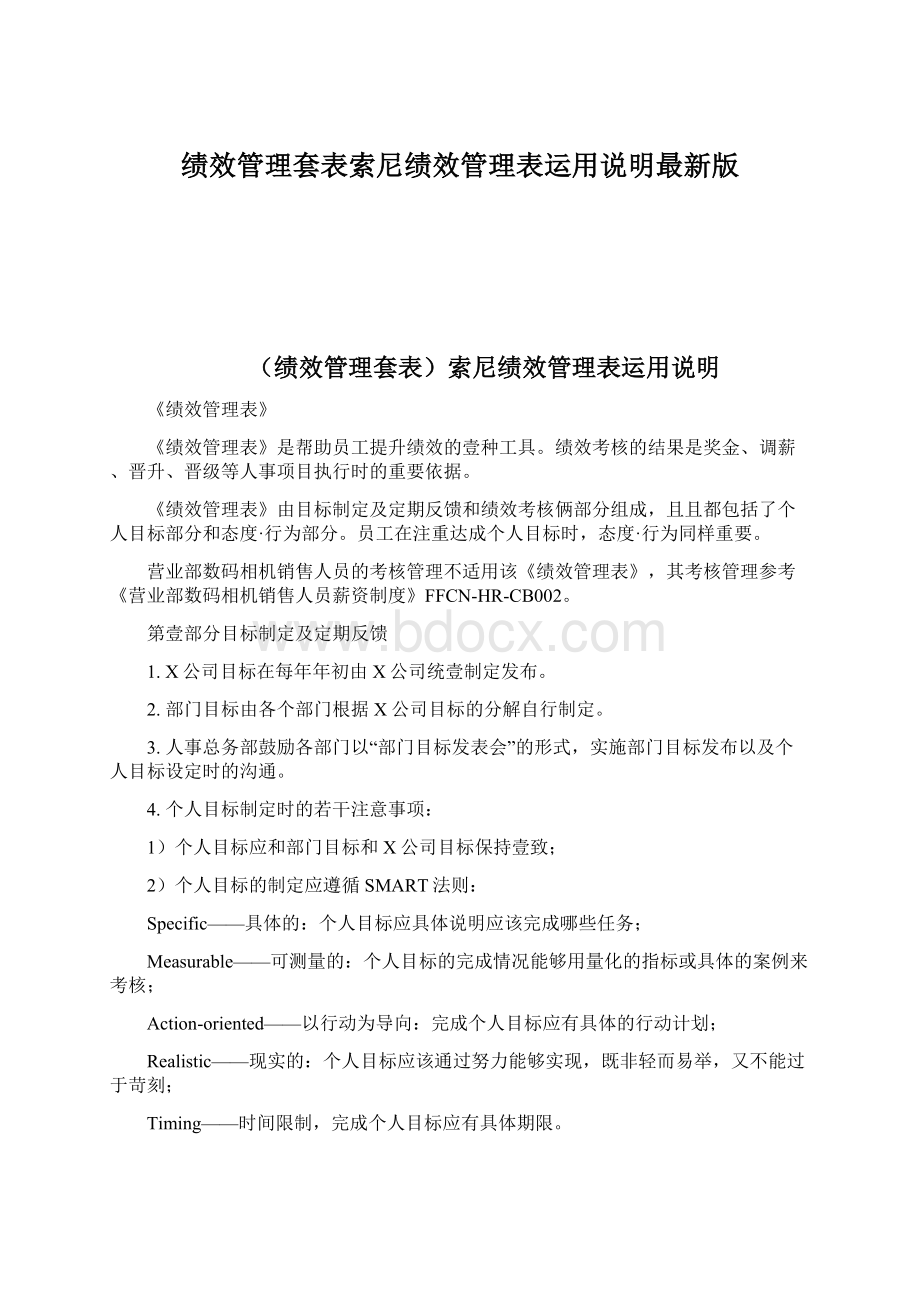 绩效管理套表索尼绩效管理表运用说明最新版.docx_第1页