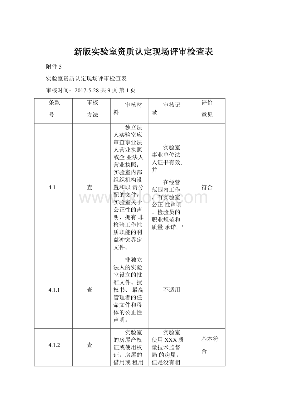 新版实验室资质认定现场评审检查表.docx