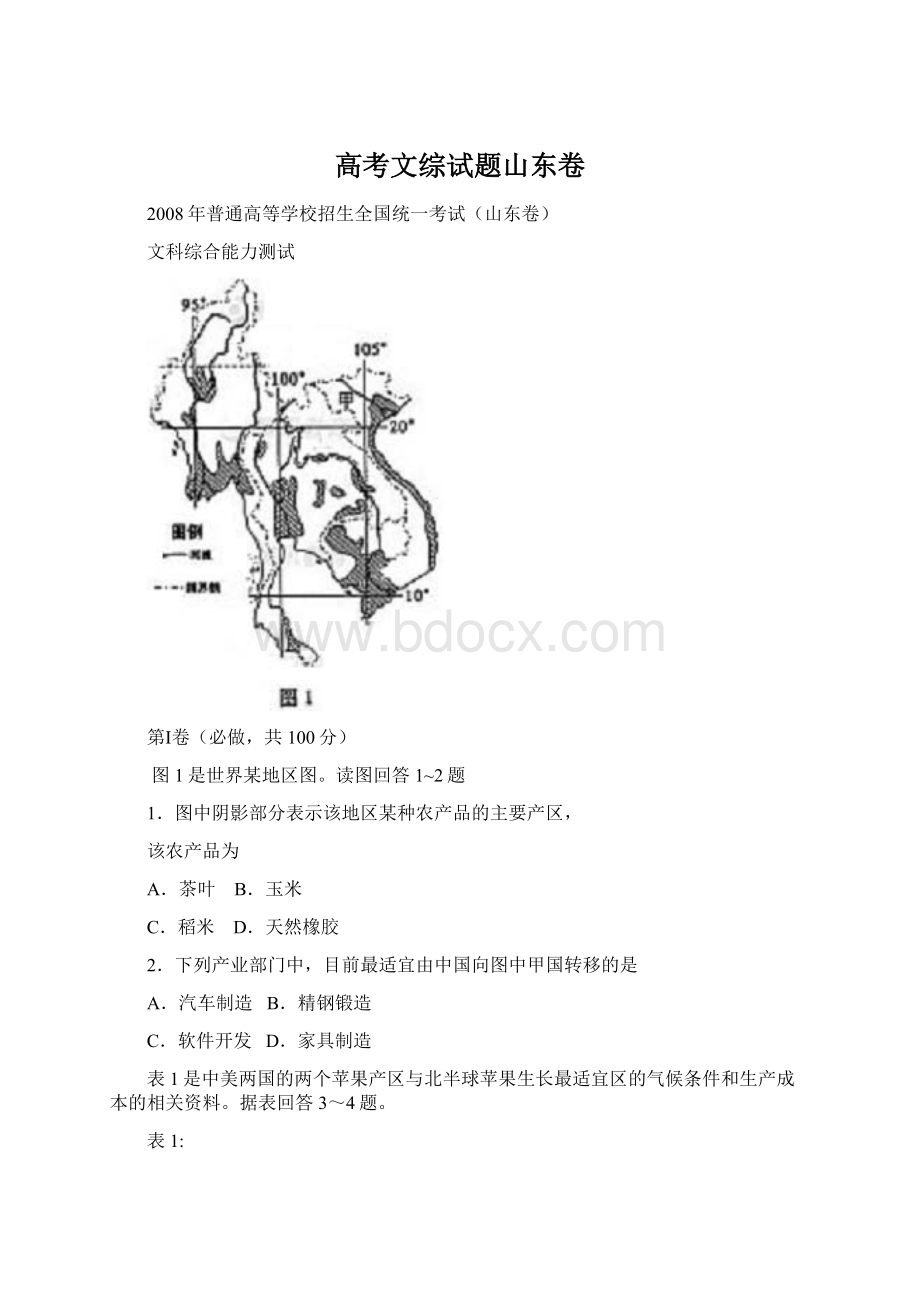 高考文综试题山东卷Word下载.docx_第1页