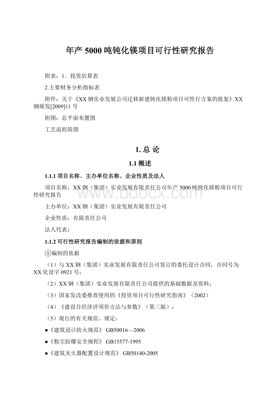 年产5000 吨钝化镁项目可行性研究报告文档格式.docx_第1页