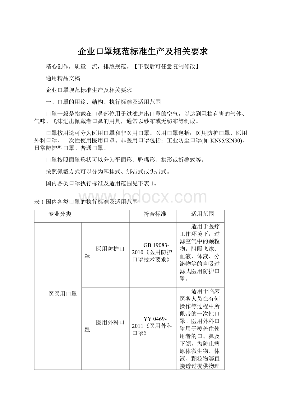 企业口罩规范标准生产及相关要求.docx_第1页