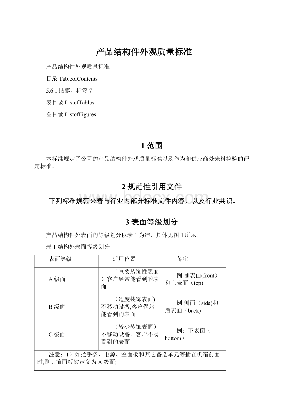 产品结构件外观质量标准Word下载.docx