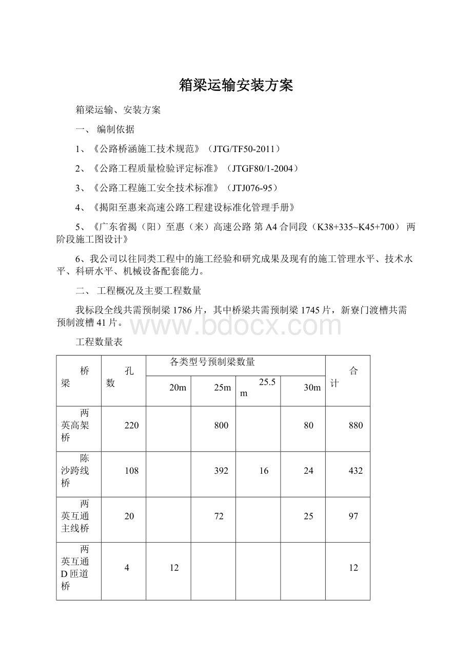 箱梁运输安装方案Word格式.docx