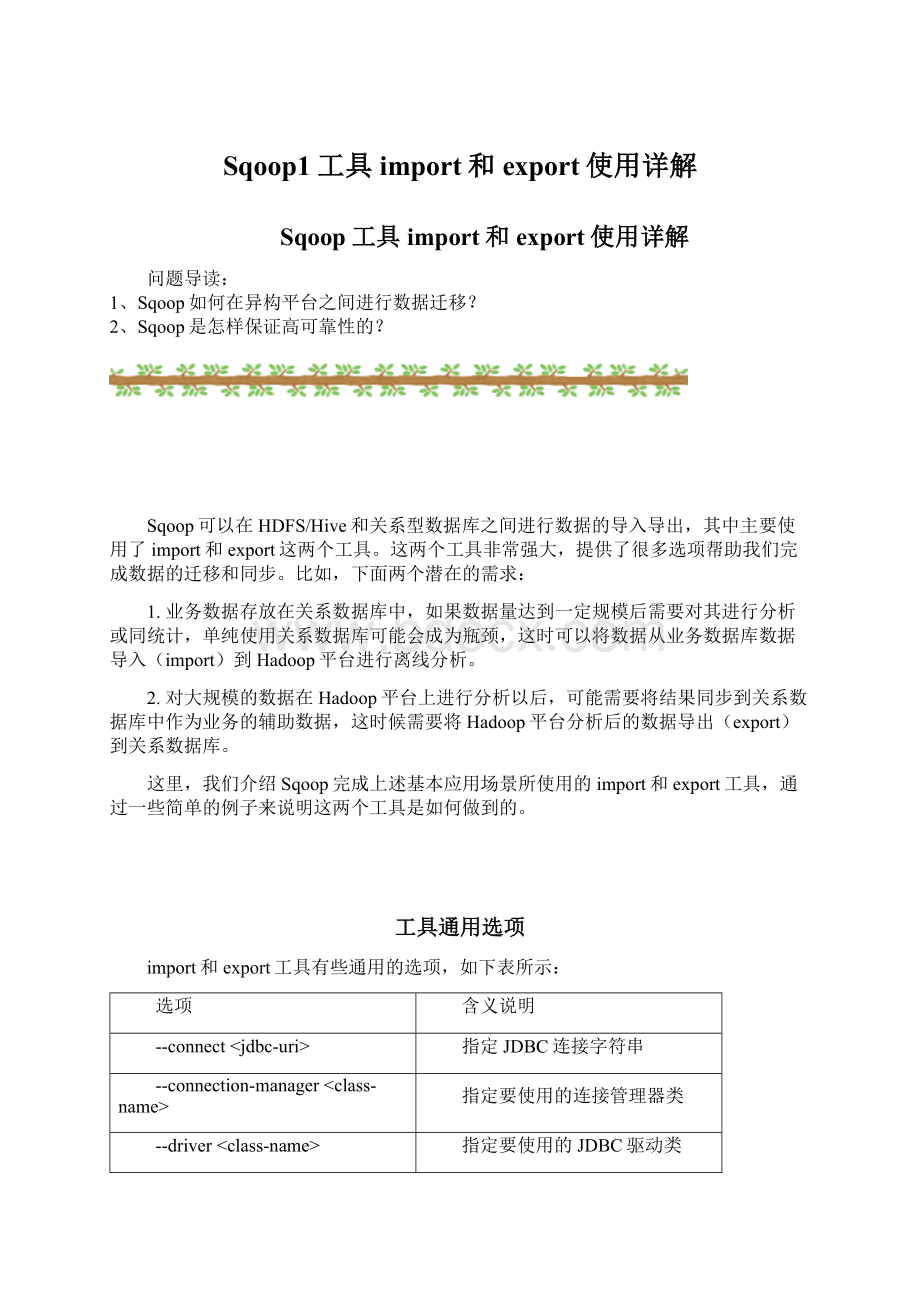 Sqoop1工具import和export使用详解Word文件下载.docx