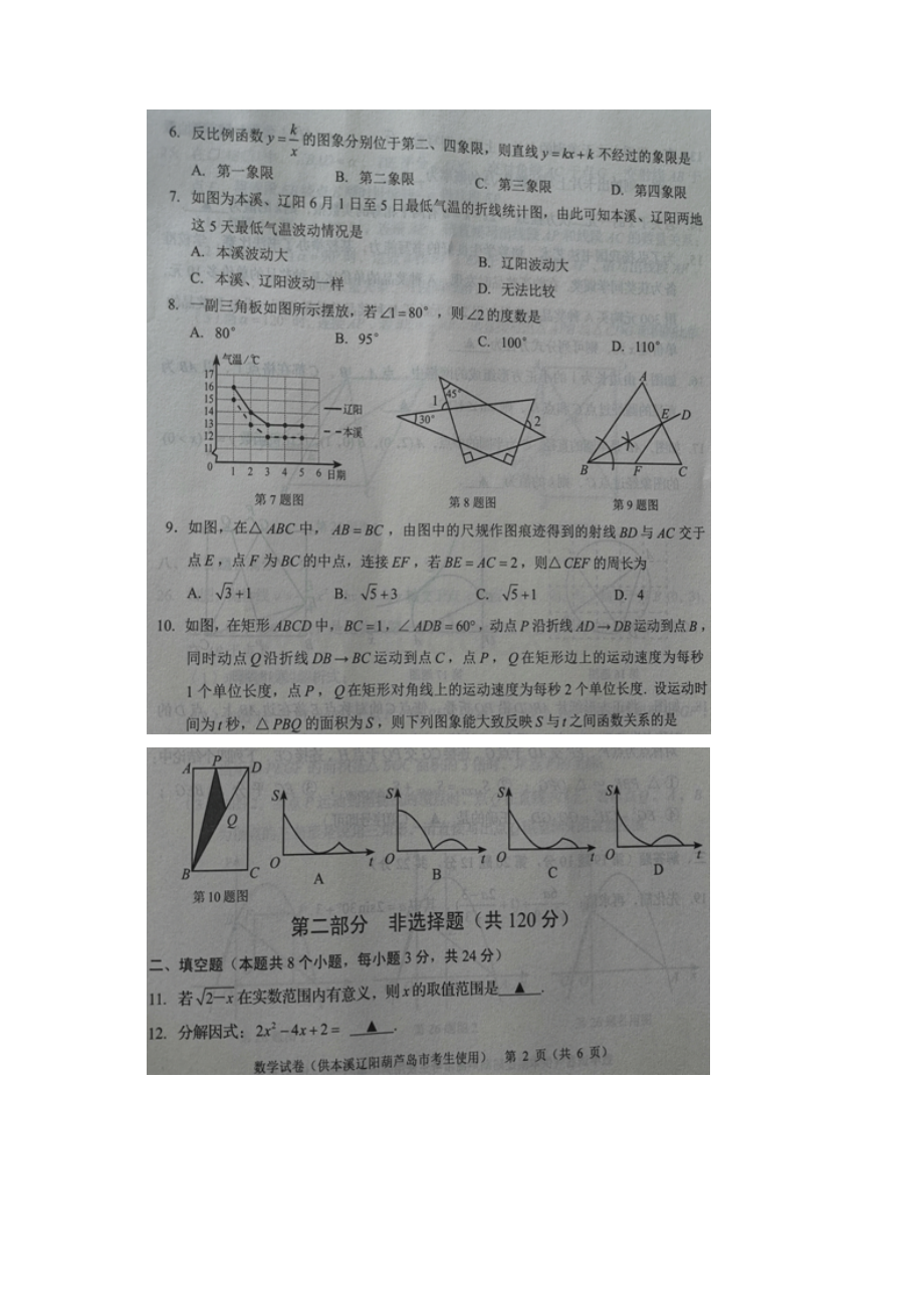 辽宁省葫芦岛市中考数学真题附真题答案.docx_第2页