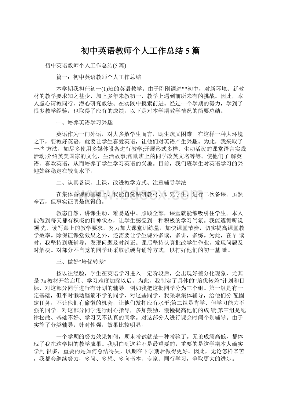 初中英语教师个人工作总结5篇.docx