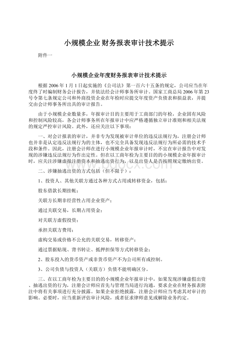 小规模企业 财务报表审计技术提示Word文件下载.docx_第1页