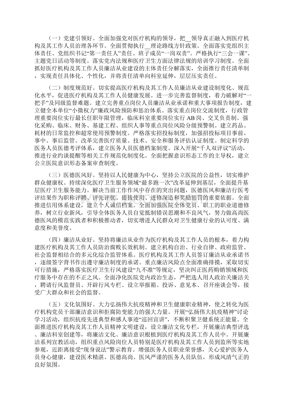 医疗机构工作人员廉洁从业行动计划实施方案范本3篇.docx_第2页