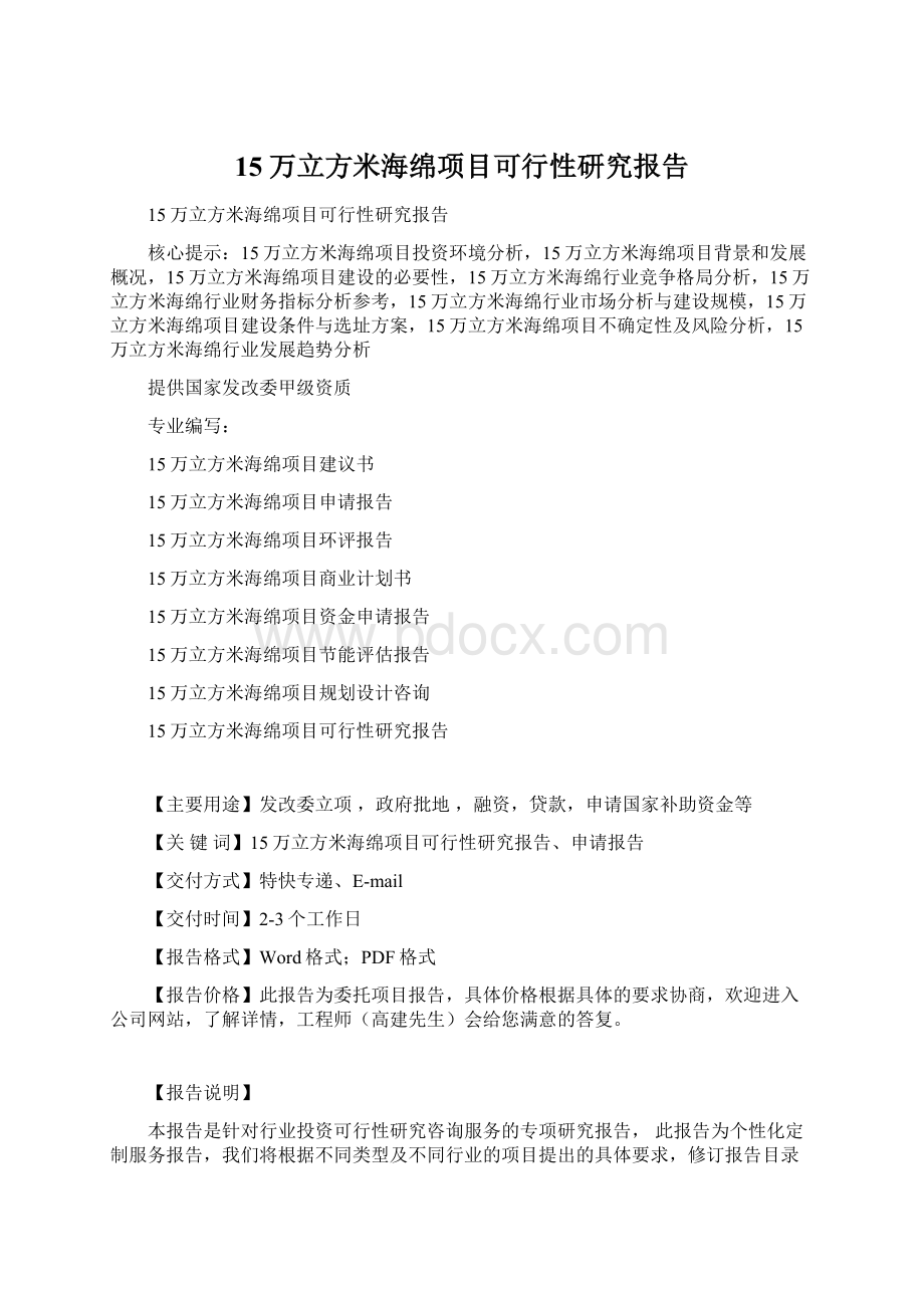 15万立方米海绵项目可行性研究报告Word下载.docx