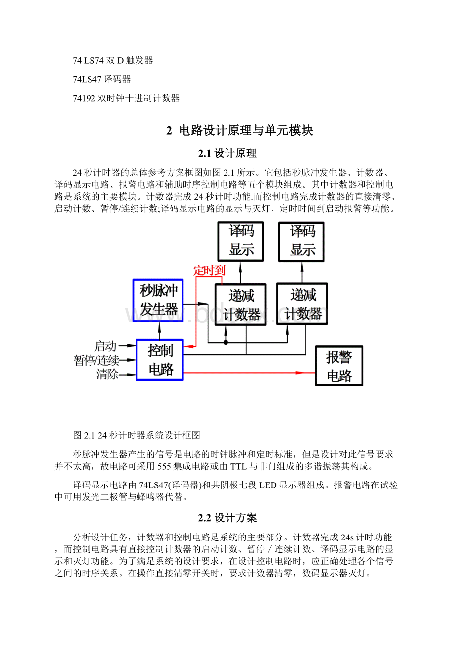 数字电路课程设计实例24秒计时器Word格式.docx_第2页