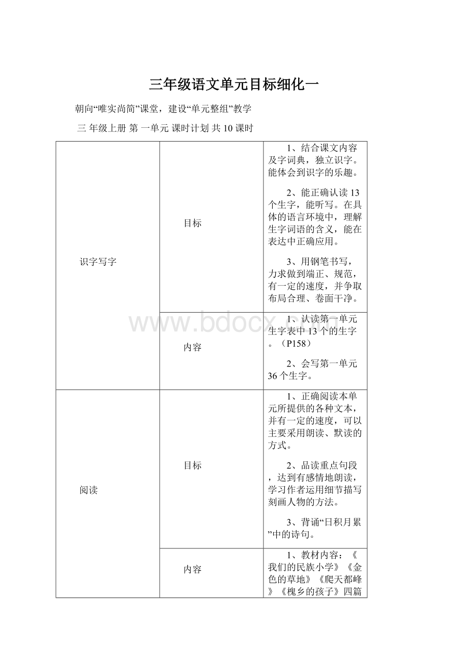 三年级语文单元目标细化一文档格式.docx