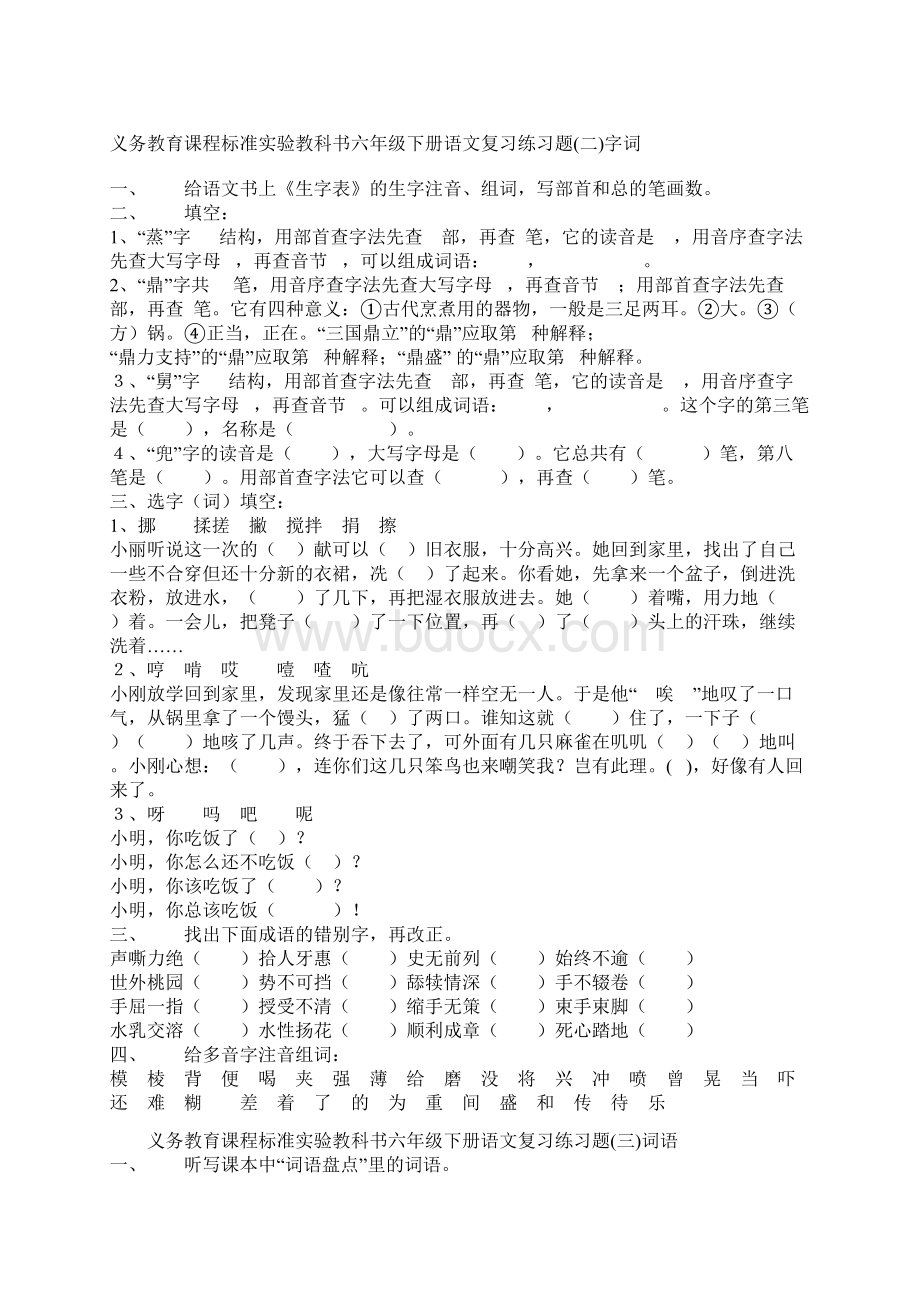 义务教育课程标准实验教科书六年级下册语文复习练习题.docx_第2页