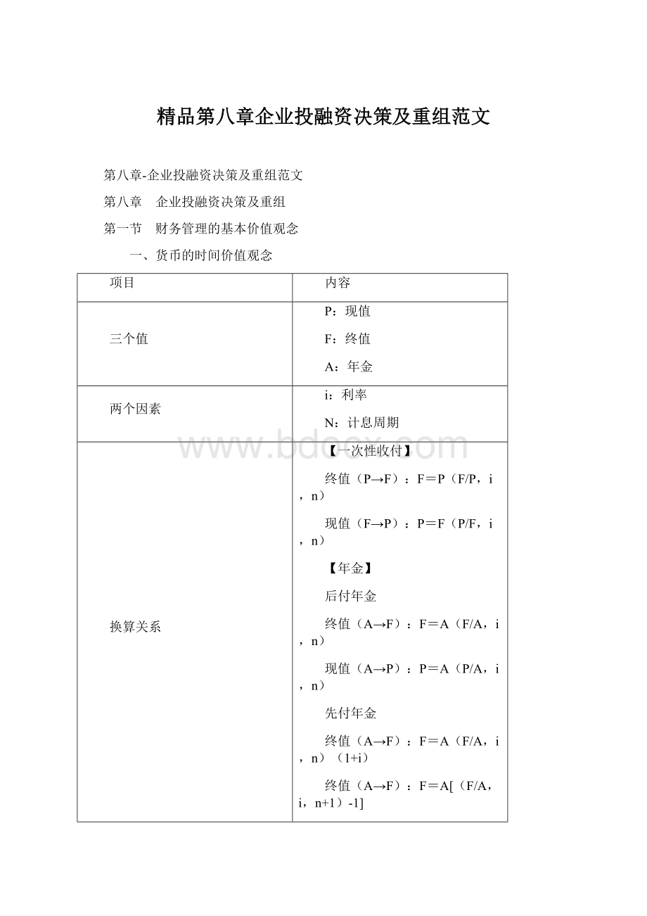 精品第八章企业投融资决策及重组范文.docx_第1页