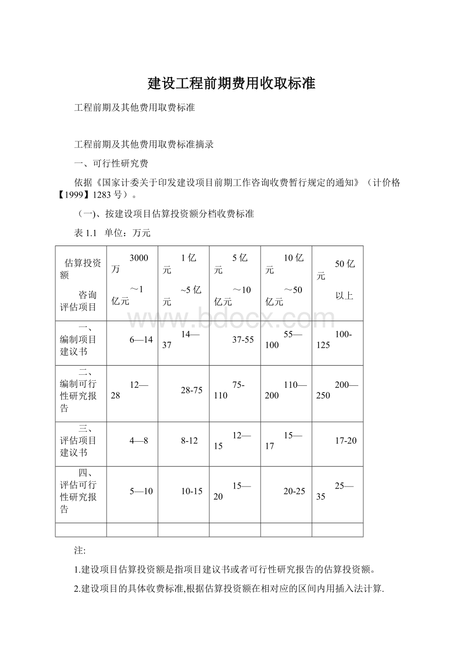 建设工程前期费用收取标准.docx_第1页