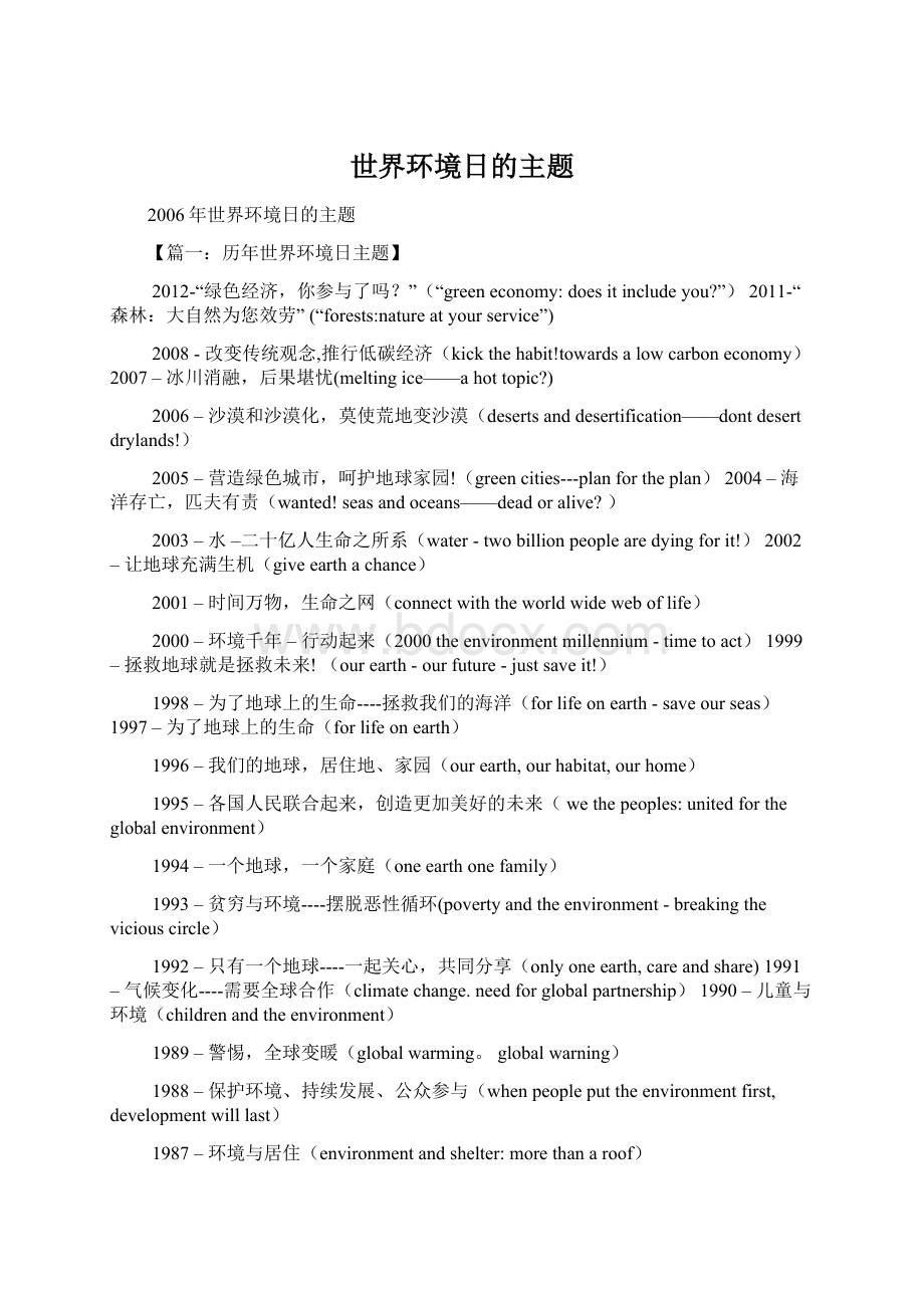 世界环境日的主题Word文档格式.docx